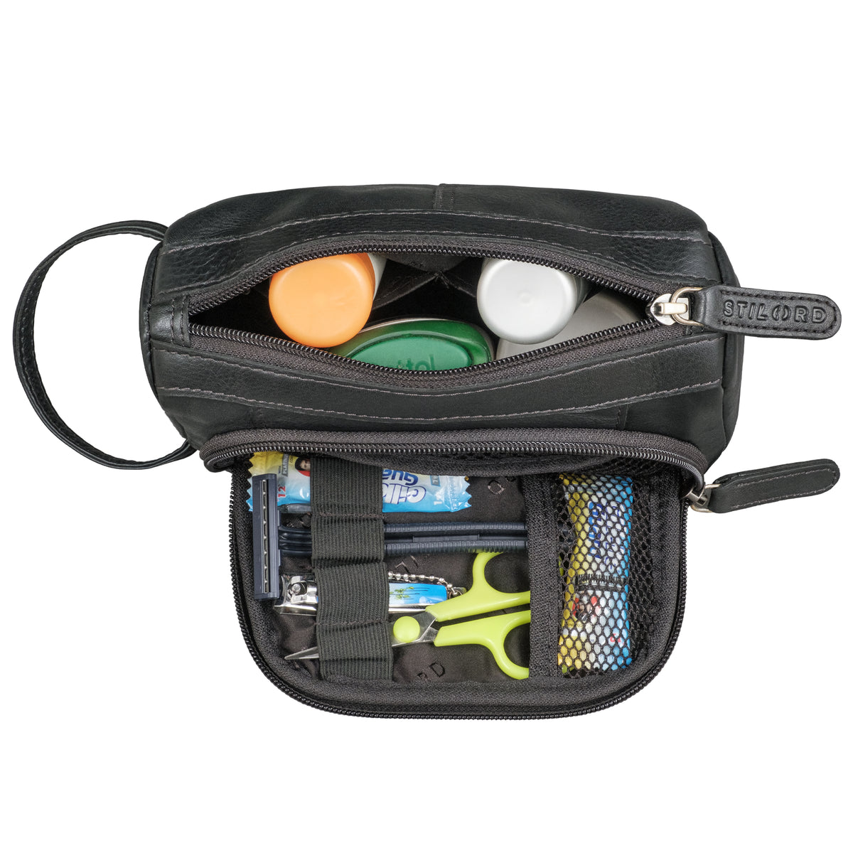 schwarze Federtasche aus Leder