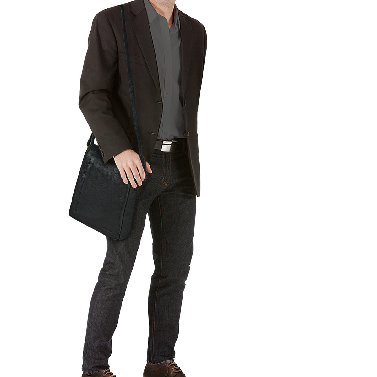 Leder Messenger Bag Männer schwarz