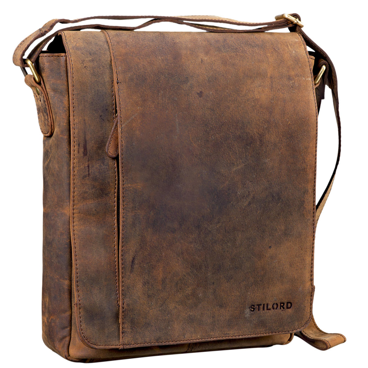 Vintage Ledertasche Messenger Bag hoch