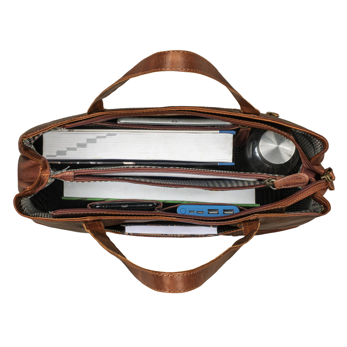 Damen Tote Bag Leder cognac
