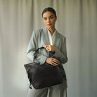 Großer Echtleder Shopper Damen schwarz
