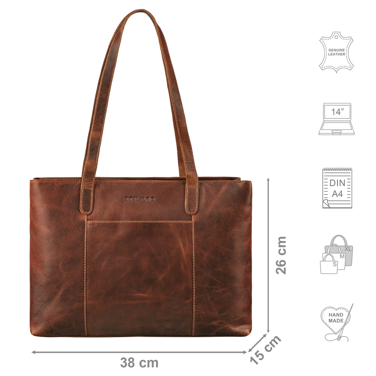 Tote Bag Damen Leder groß cognac