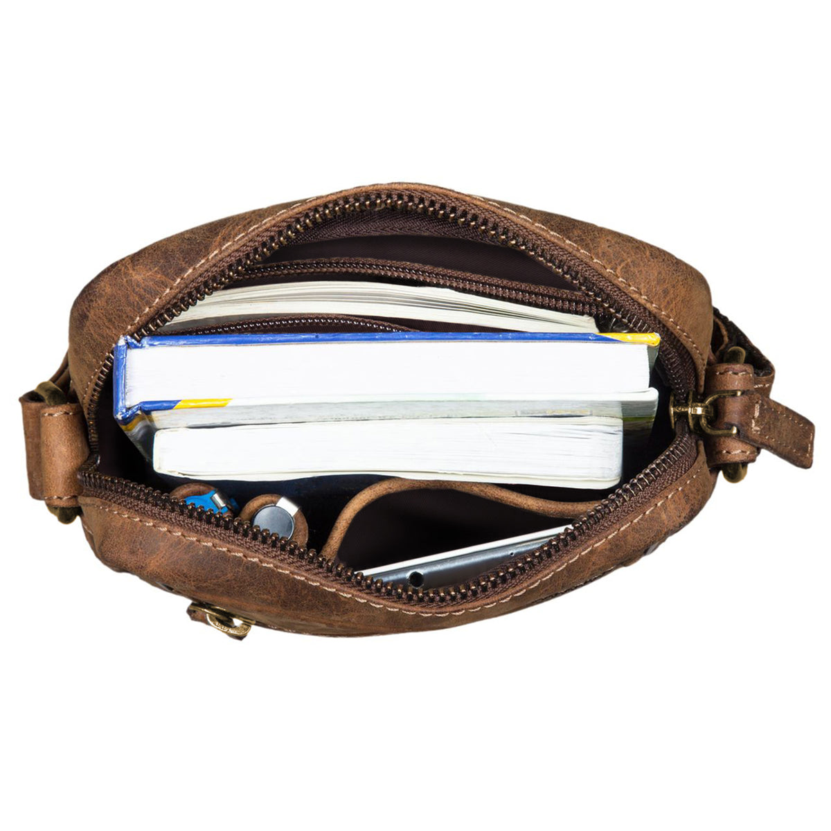 Leder Crossover Bag Herren braun
