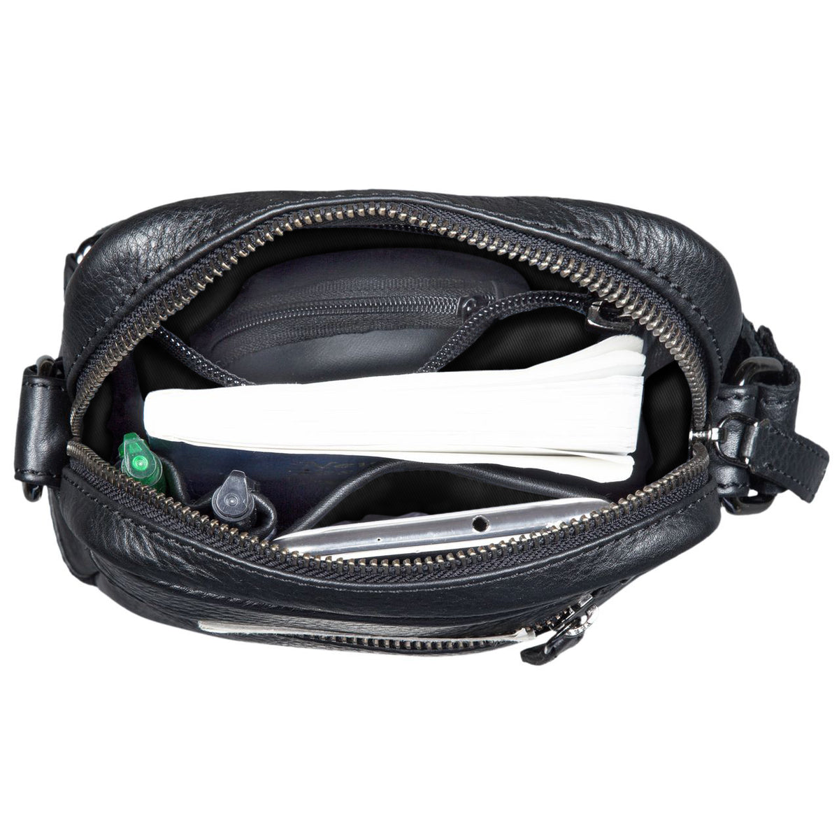 Leder Cross Over Bag klein schwarz
