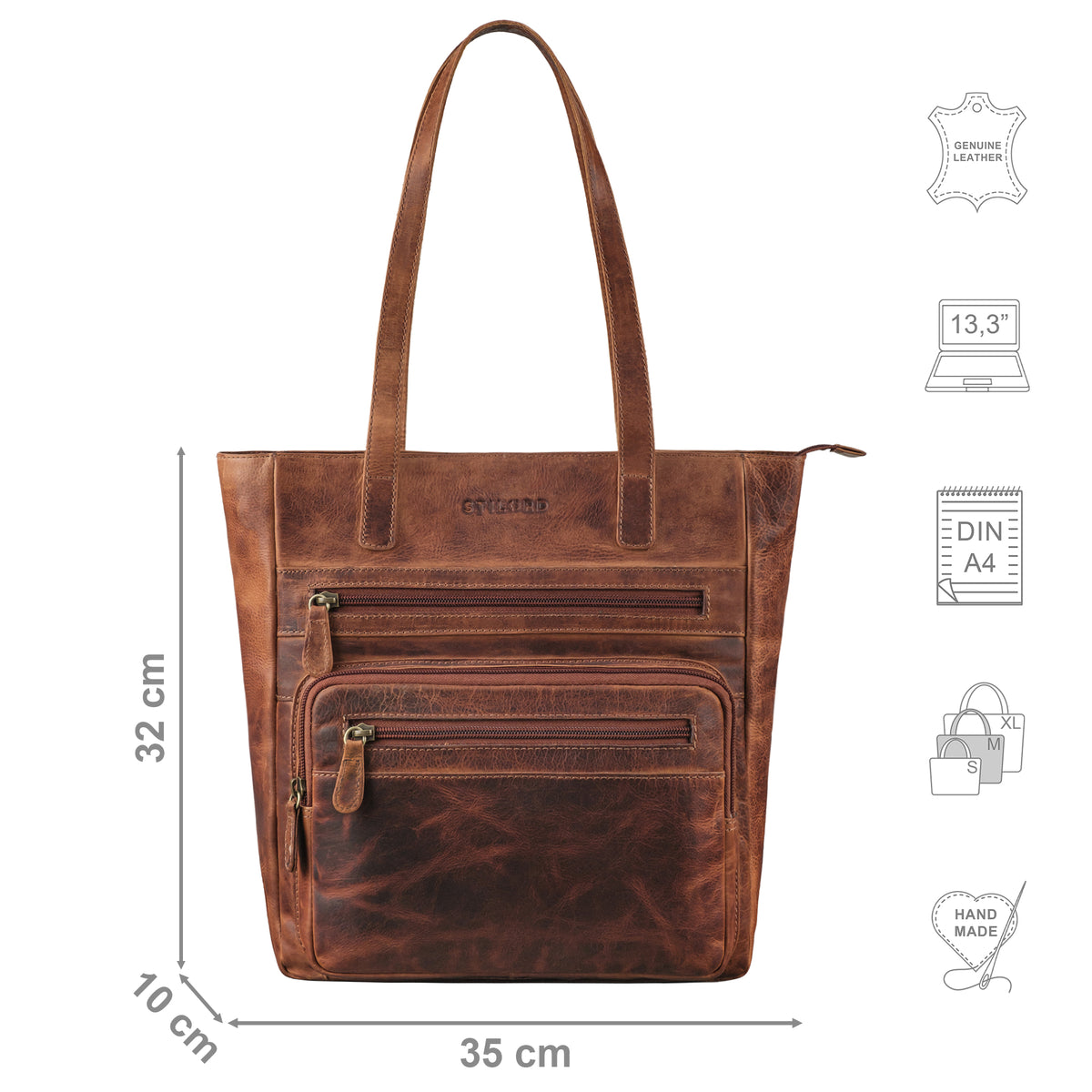 große Handtasche Leder cognac
