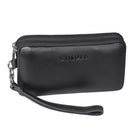 Schwarze Lederhandgelenktasche kompakt