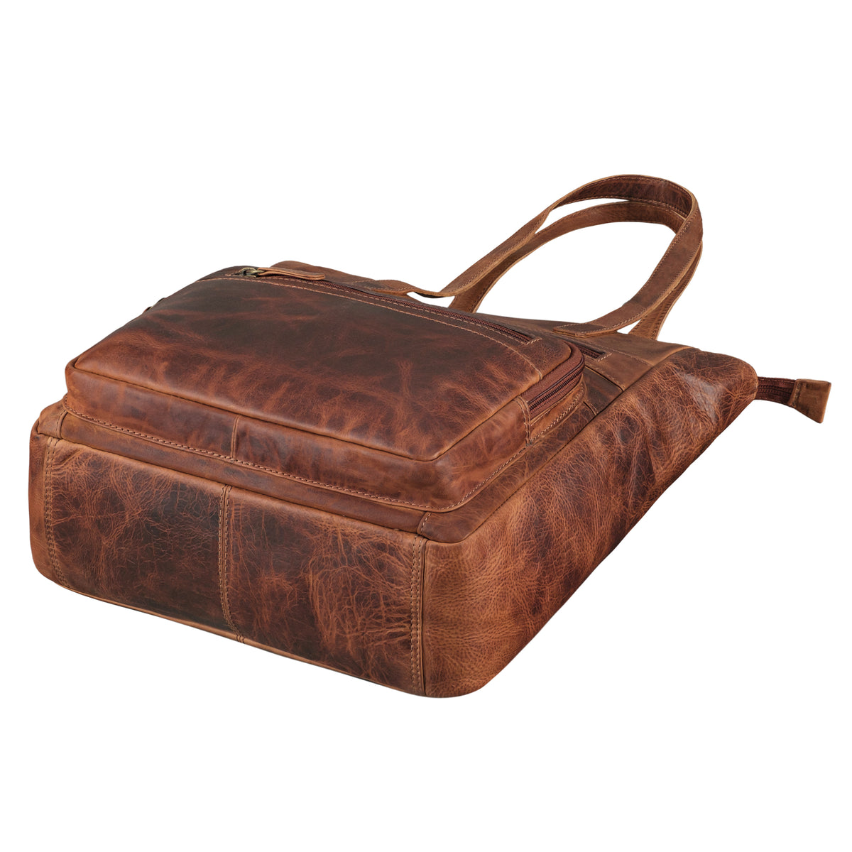 Handtasche mit vielen Fächern Damen cognac