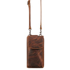 Echtleder Handytasche zum Umhängen für Damen Cognac