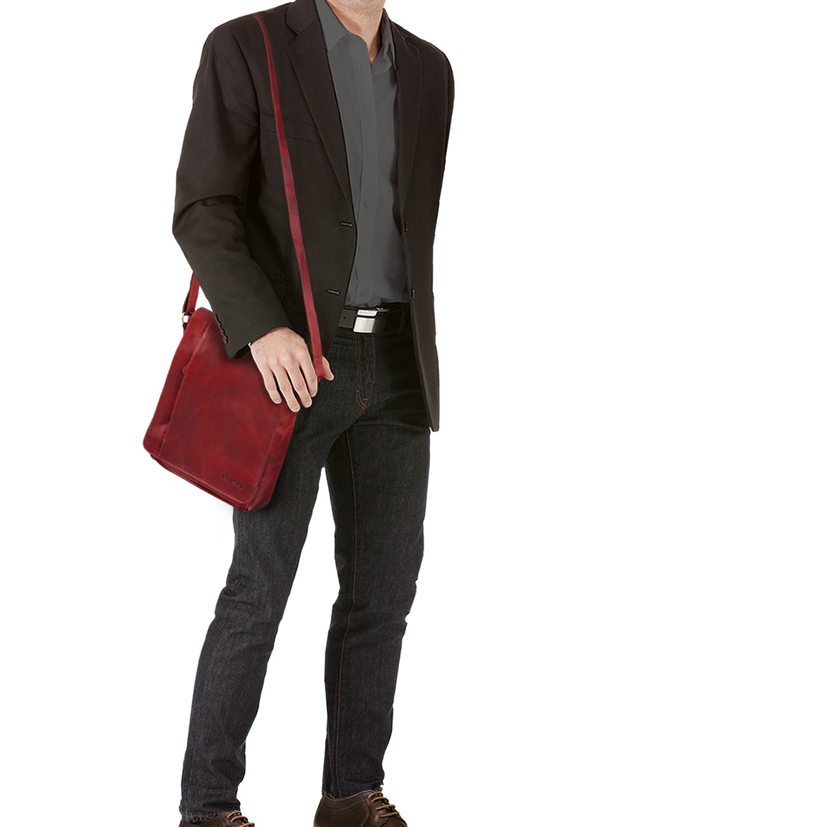 Schultertasche Herren Vintage Echtleder rot