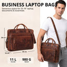 Braune Leder-Business-Tasche salerno mit Schulterriemen und Griff, Vorderansicht, Prägung STILORD, Platz für 13–14 Zoll Laptop